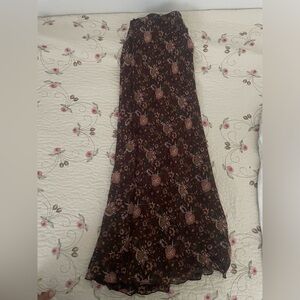 Floral Brown Skirt, elastic waist, hand stitched